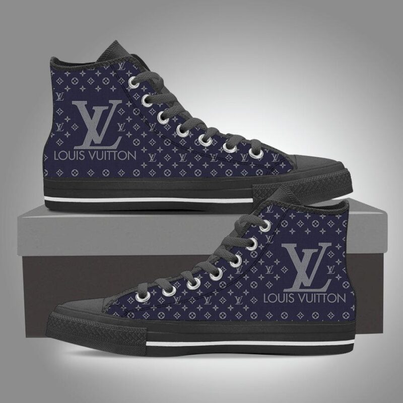 Louis Vuitton Black Navy High Top Canvas Shoes Luxury Sneakers LV LHTS014