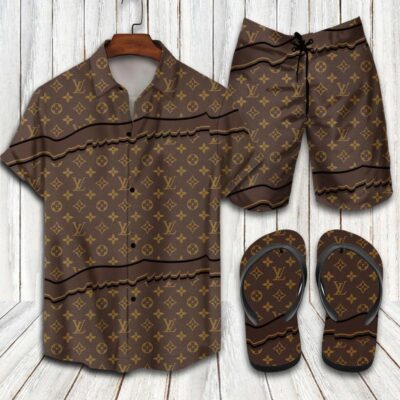 Louis Vuitton LV Flip Flops And Combo Hawaii Shirt Shorts Luxury Brand Summer Outfit HSF208