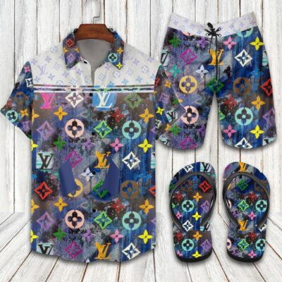 Louis Vuitton LV Flip Flops And Combo Hawaii Shirt Shorts Luxury Brand Summer Outfit HSF225