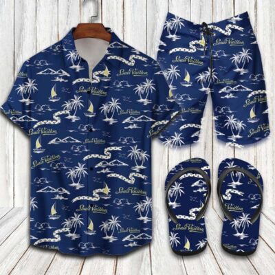Louis Vuitton LV Flip Flops And Combo Hawaii Shirt Shorts Luxury Brand Summer Outfit HSF315