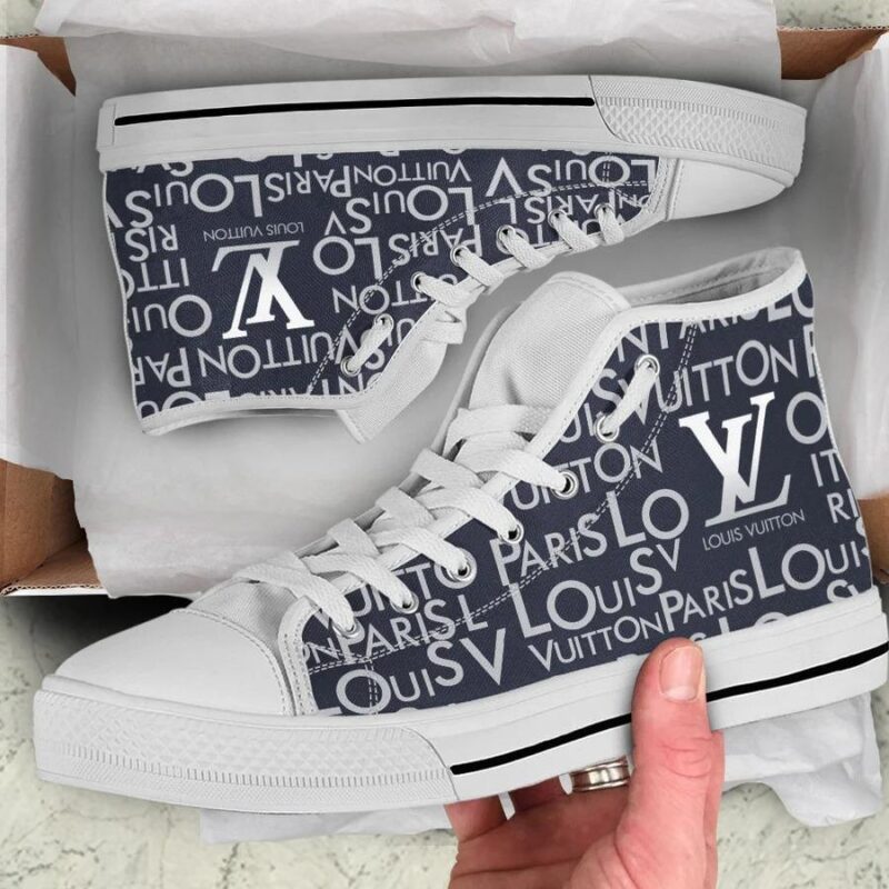 Louis Vuitton White Navy High Top Canvas Shoes Luxury Sneakers LV LHTS011