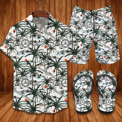 Mercedes Flip Flops And Combo Hawaii Shirt Shorts Luxury Brand Summer Outfit HSF137