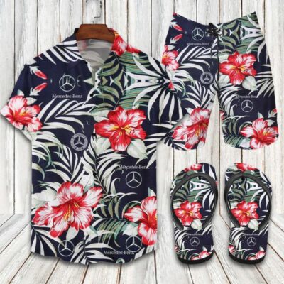 Mercedes Flip Flops And Combo Hawaii Shirt Shorts Luxury Brand Summer Outfit HSF139
