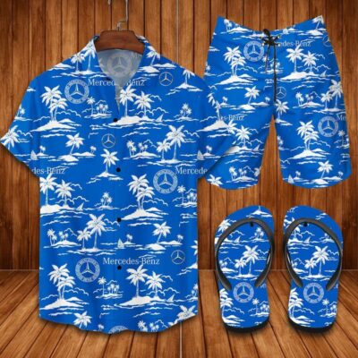 Mercedes Flip Flops And Combo Hawaii Shirt Shorts Luxury Brand Summer Outfit HSF140