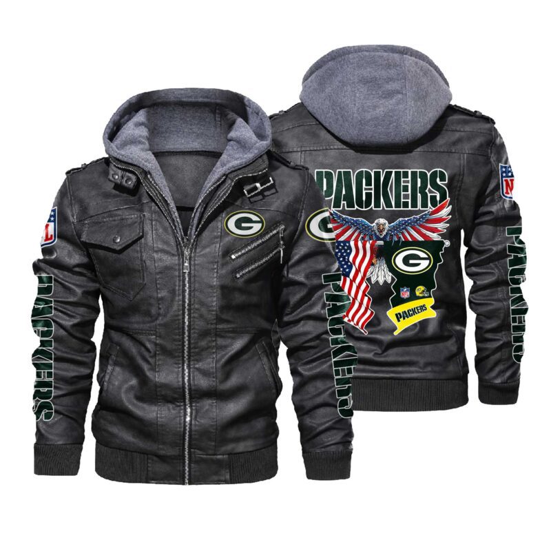 NFL Green Bay Packers Eagle American flag 2d Leather Jacket LJ1989