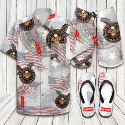 Supreme Flip Flops And Combo Hawaii Shirt Shorts Luxury Brand Summer Outfit HSF302