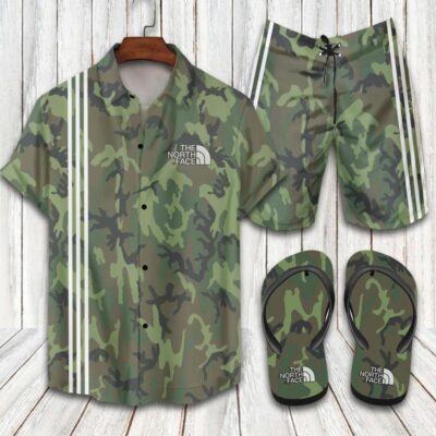 The North Face Flip Flops And Combo Hawaii Shirt Shorts Luxury Brand Summer Outfit HSF222