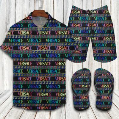 Versace Flip Flops And Combo Hawaii Shirt Shorts Luxury Brand Summer Outfit HSF184