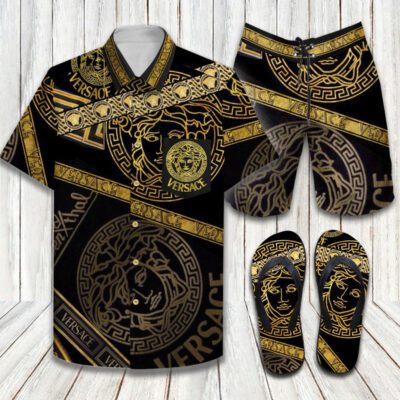 Versace Flip Flops And Combo Hawaii Shirt Shorts Luxury Brand Summer Outfit HSF272