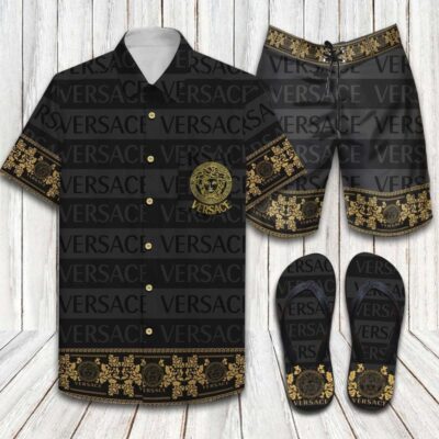 Versace Flip Flops And Combo Hawaii Shirt Shorts Luxury Brand Summer Outfit HSF293