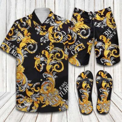 Versace Flip Flops And Combo Hawaii Shirt Shorts Luxury Brand Summer Outfit HSF295