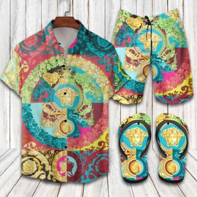 Versace Flip Flops And Combo Hawaii Shirt Shorts Luxury Brand Summer Outfit HSF322