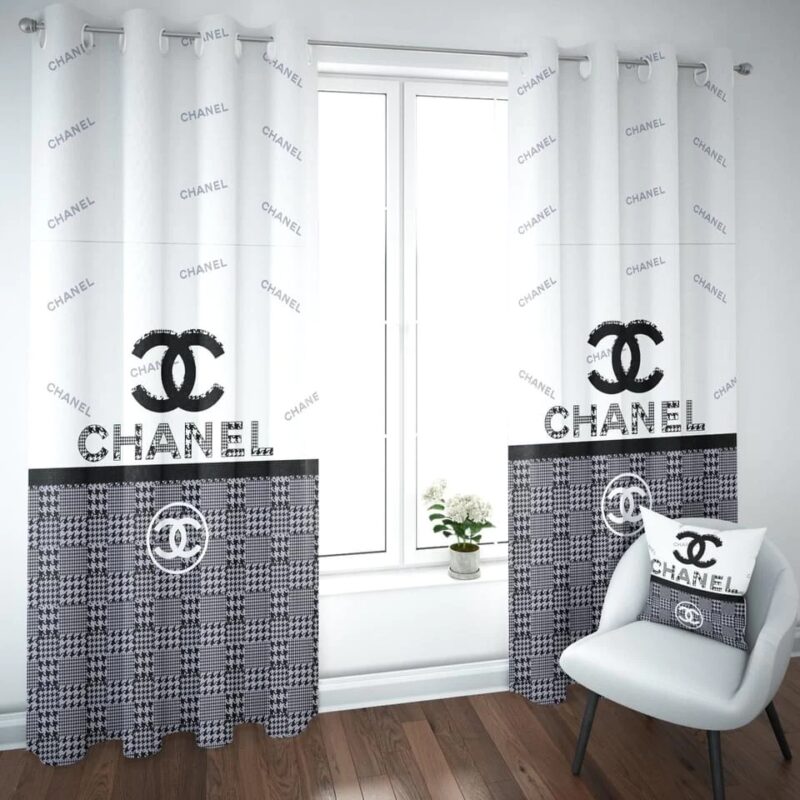 Chanel Grey Plaid Premium Window Curtains Hot 2023 Luxury Curtain WC104