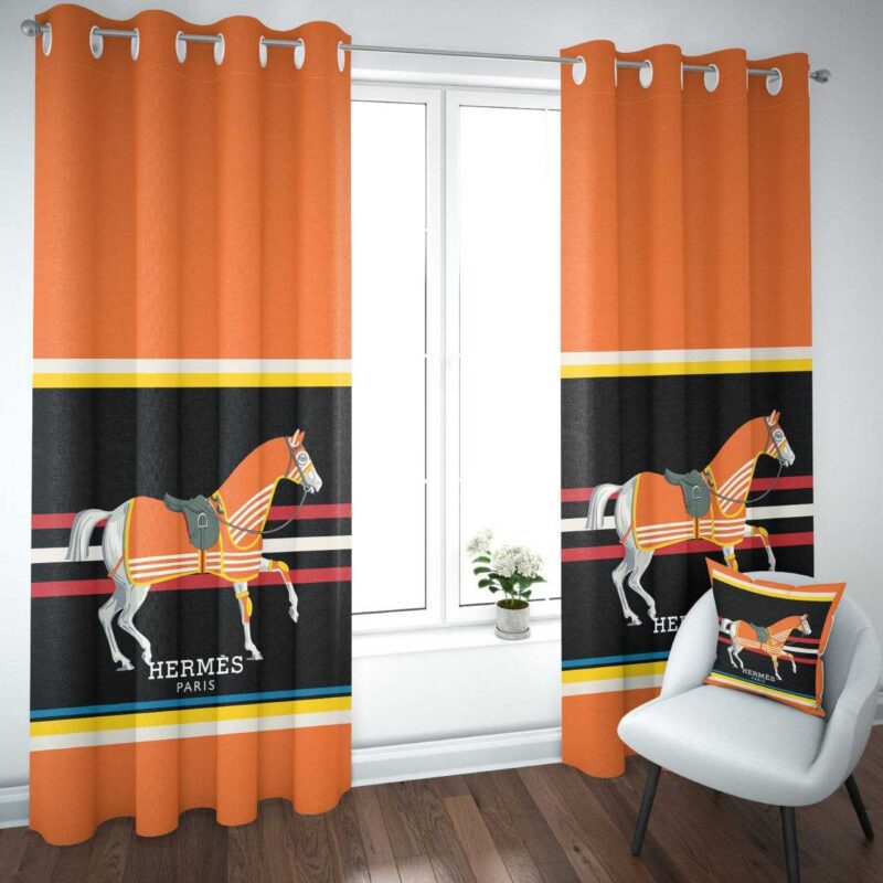 Hermes Orange Premium Window Curtains Hot 2023 Set WC058