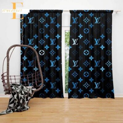 LV Louis Vuitton Black Blue Premium Window Curtains Hot 2023 Luxury Curtain WC024