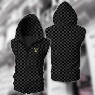 Louis Vuitton Black Unisex Sleeveless Zip Up Hoodie Luxury For Men Women SZH009