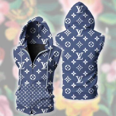 Louis Vuitton Blue Unisex Sleeveless Zip Up Hoodie Luxury For Men Women SZH010