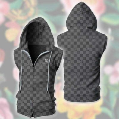 Louis Vuitton Grey Unisex Sleeveless Zip Up Hoodie Luxury For Men Women SZH016