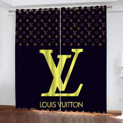 Louis Vuitton LV Black Luxury Curtain Premium Window Curtains Hot 2023 Set WC055