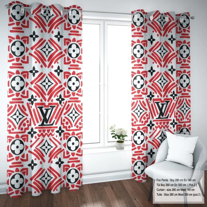 Louis Vuitton LV Black Red Premium Window Curtains Hot 2023 Luxury Curtain WC054