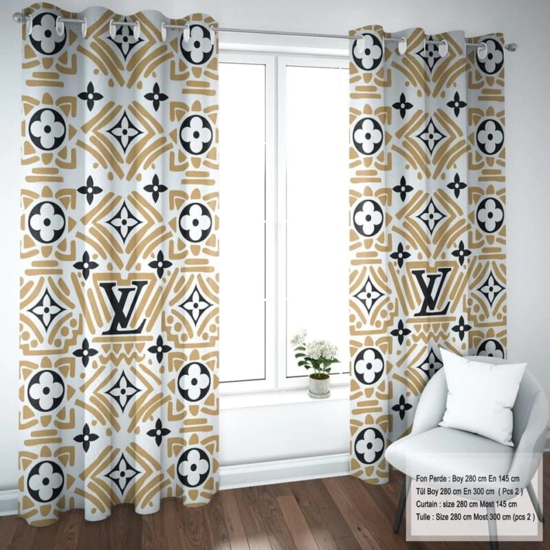 Louis Vuitton LV Black Yellow Premium Window Curtains Hot 2023 Luxury Curtain WC049