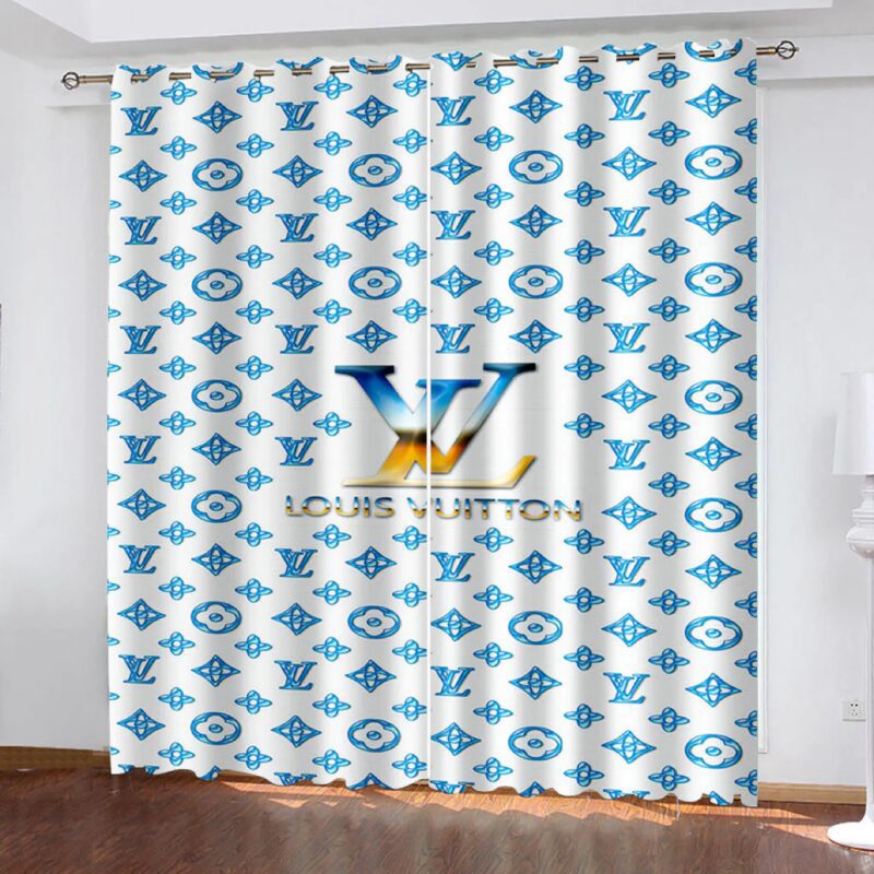 Louis Vuitton LV Blue Premium Window Curtains Hot 2023 Luxury Curtain WC047