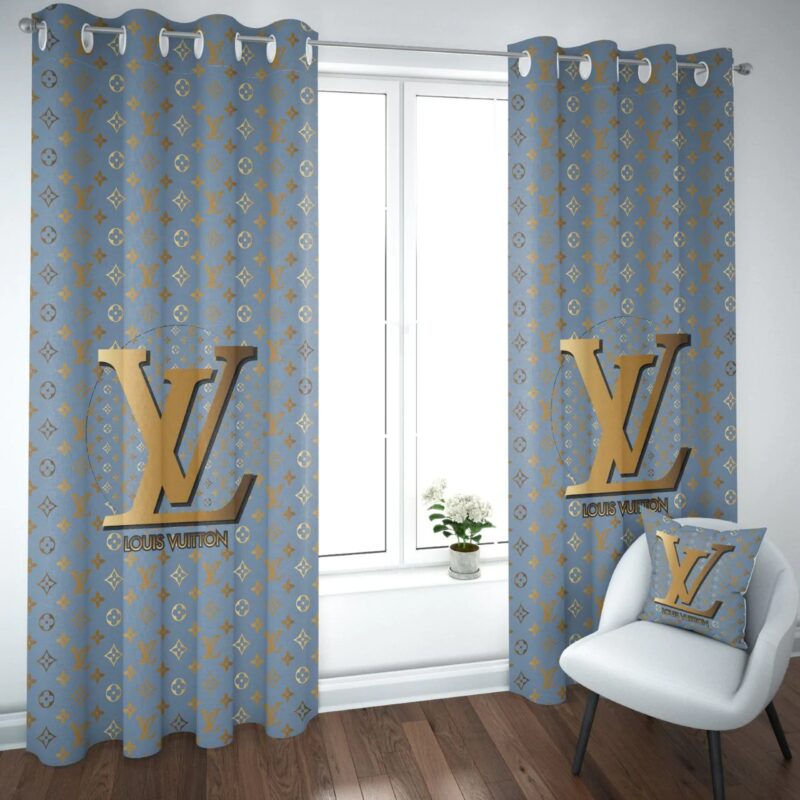 Louis Vuitton LV Light Blue Premium Window Curtains Hot 2023 Luxury Curtain WC042