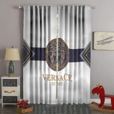Versace Grey Navy Premium Window Curtains Hot 2023 Luxury Curtain WC009