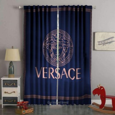 Versace Pink Logo Navy Premium Window Curtains Hot 2023 Luxury Curtain WC005