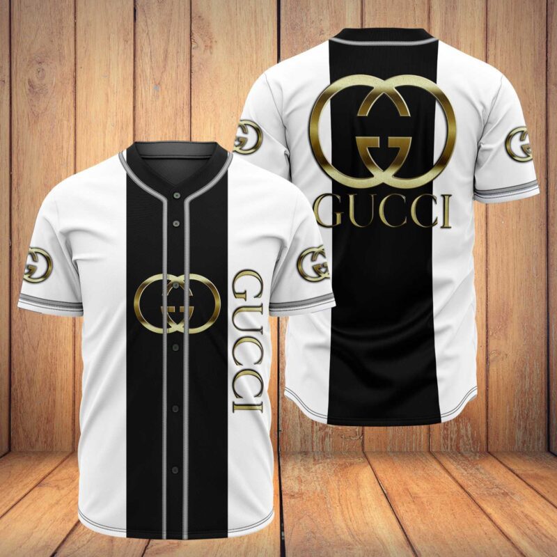 Gucci Black White Baseball Jersey Shirt Luxury BJS977