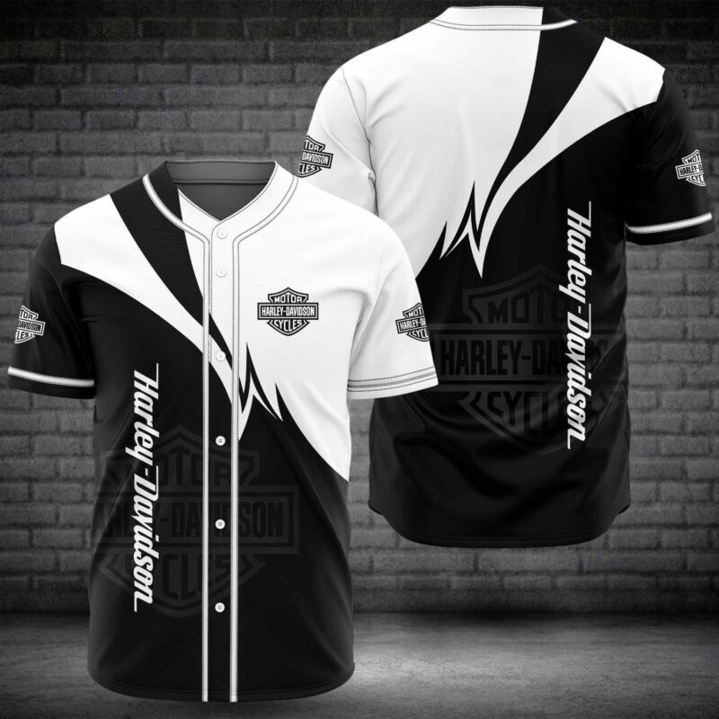Harley Davidson Motorcycles Black White Baseball Jersey Shirt BJS1020