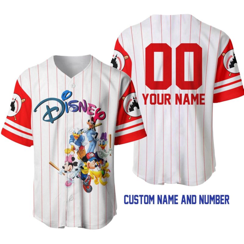 Mickey & Friends White Red Disney Baseball Jersey Sport BJS1118