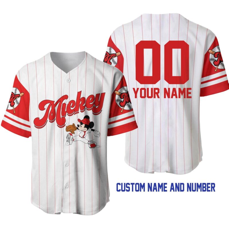 Mickey Mouse White Red Disney Baseball Jersey Sport BJS1122