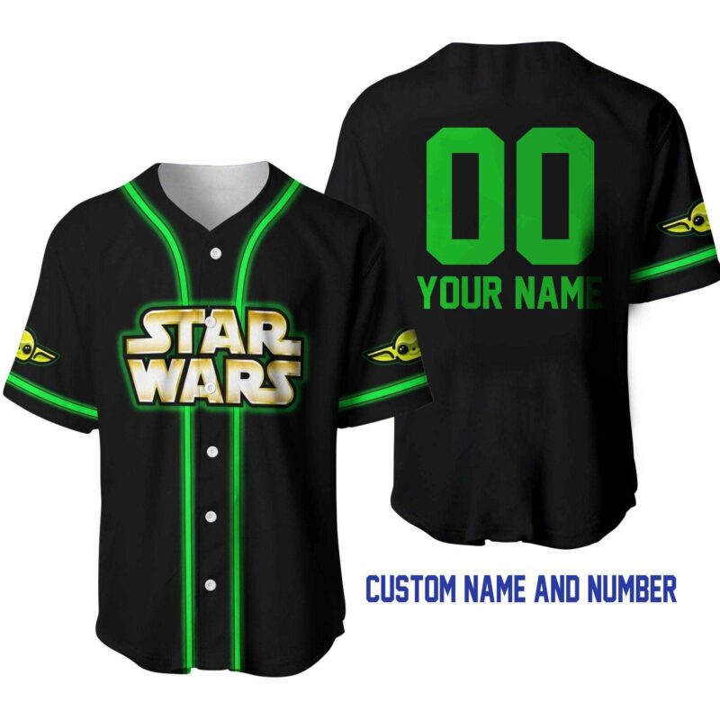 Star War Baby Yoda Black Neon Green Disney Baseball Jersey Sport BJS1227