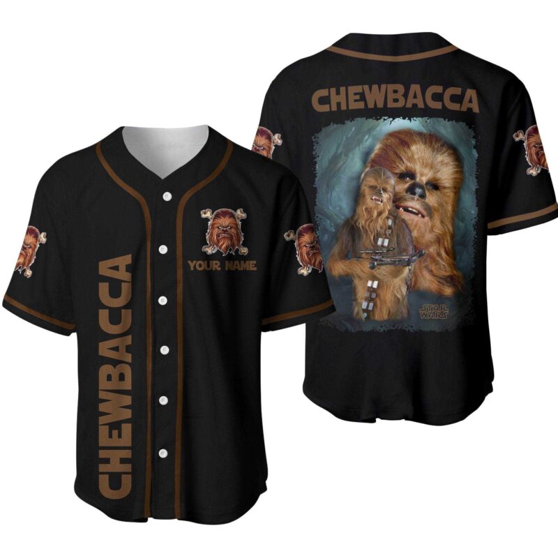 Star War Chewbacca Chewie Black Brown Disney Baseball Jersey Sport BJS1230