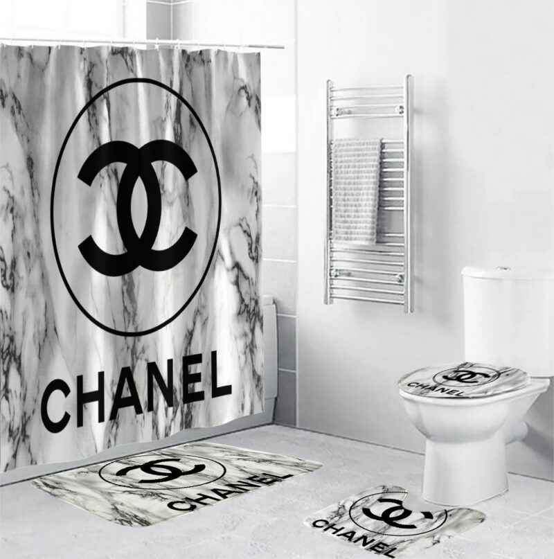 Chanel Shower Curtain Black And White Marble Luxury Bathroom Set BRS807