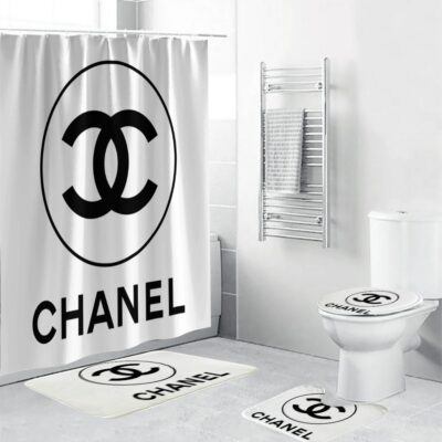 Chanel Shower Curtain White And Black Circel Logo Luxury Bathroom Set BRS280