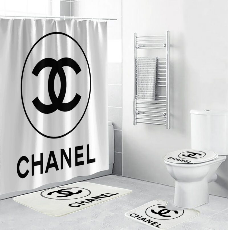 Chanel Shower Curtain White And Black Circel Logo Luxury Bathroom Set BRS280