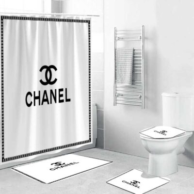 Chanel Shower Curtain White And Black Framed Luxury Bathroom Set BRS811