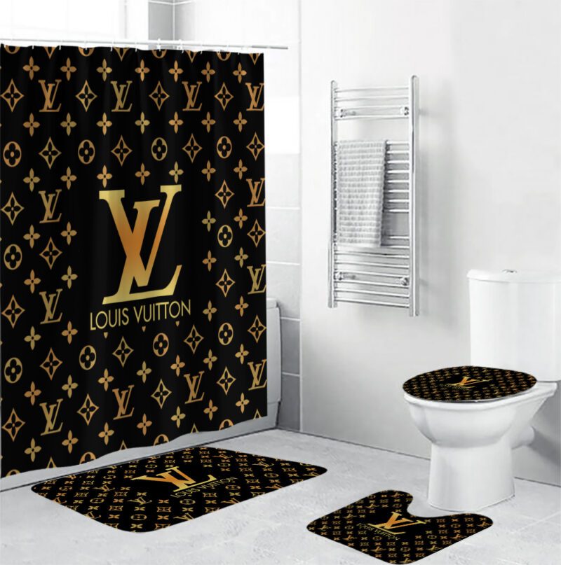 Louis Vuitton Shower Curtains Brown And Beige Full Bathroom Sets BRS708