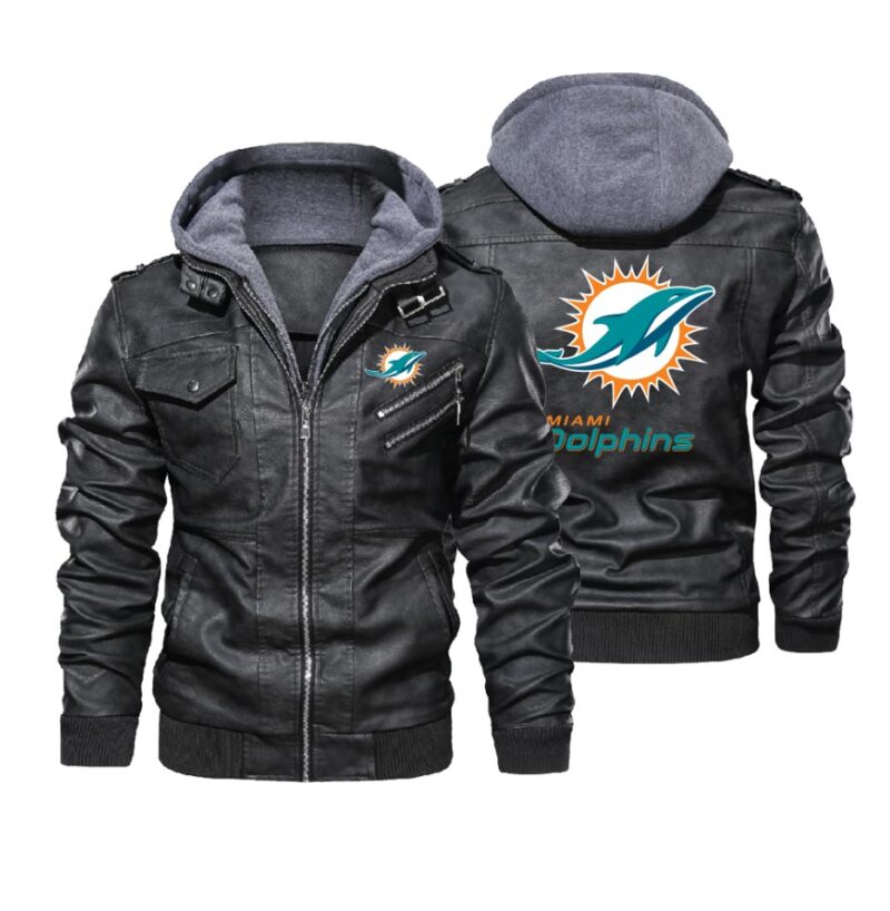 Miami Dolphins Black Brown Leather Jacket LJ1756