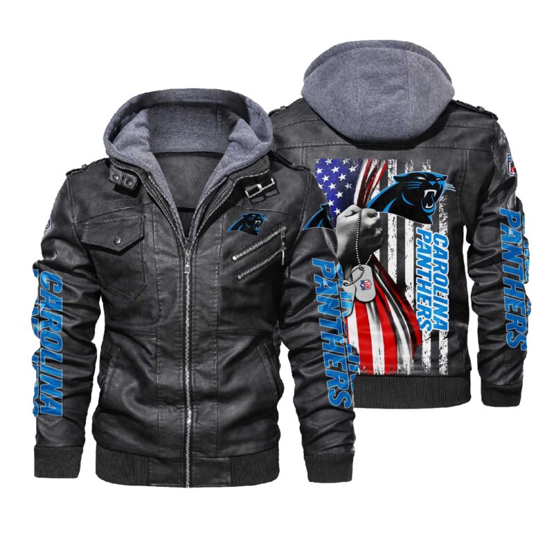 NFL Carolina Panthers hold American flag 2d Leather Jacket LJ1968