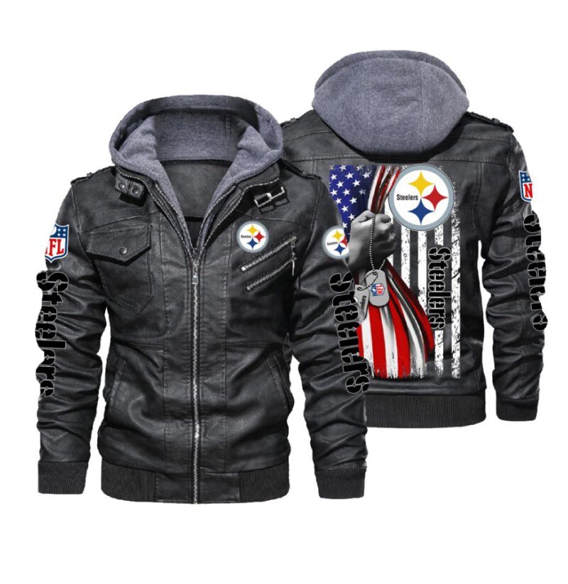 NFL Pittsburgh Steelers hold American flag 2d Leather Jacket LJ2032