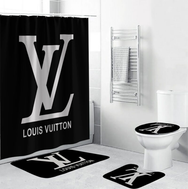 Shower Curtains Louis Vuitton Black Gray Logo Full Bathroom Sets BRS720