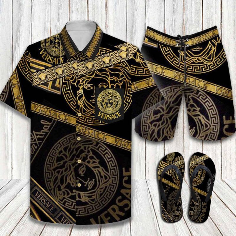 Versace Combo Hawaii Shirt & Shorts New Flip Flops Luxury Brand Summer Outfit HSF343