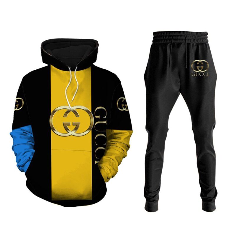 Gucci Black Yellow Hoodie Long Sweatpants Hot Trending Luxury Brand Outfit Sport For Men HLS041