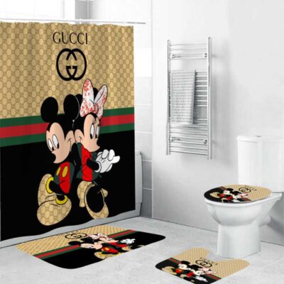 Gucci Luxury Bathroom Set Mickey Mouse Black And Beige Shower Curtain BRS245