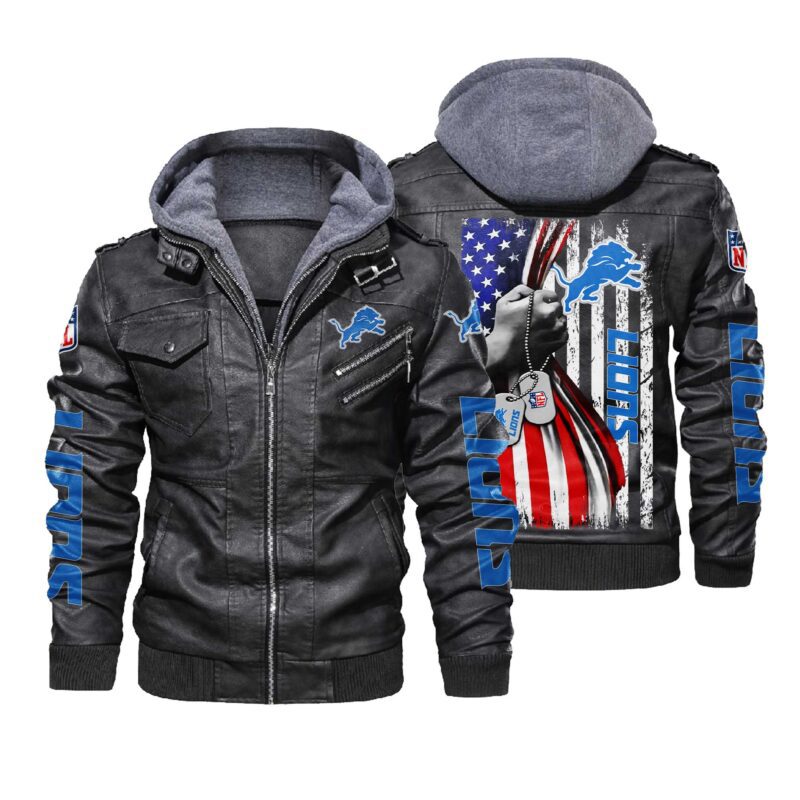 NFL Detroit Lions hold American flag 2d Leather Jacket LJ1987