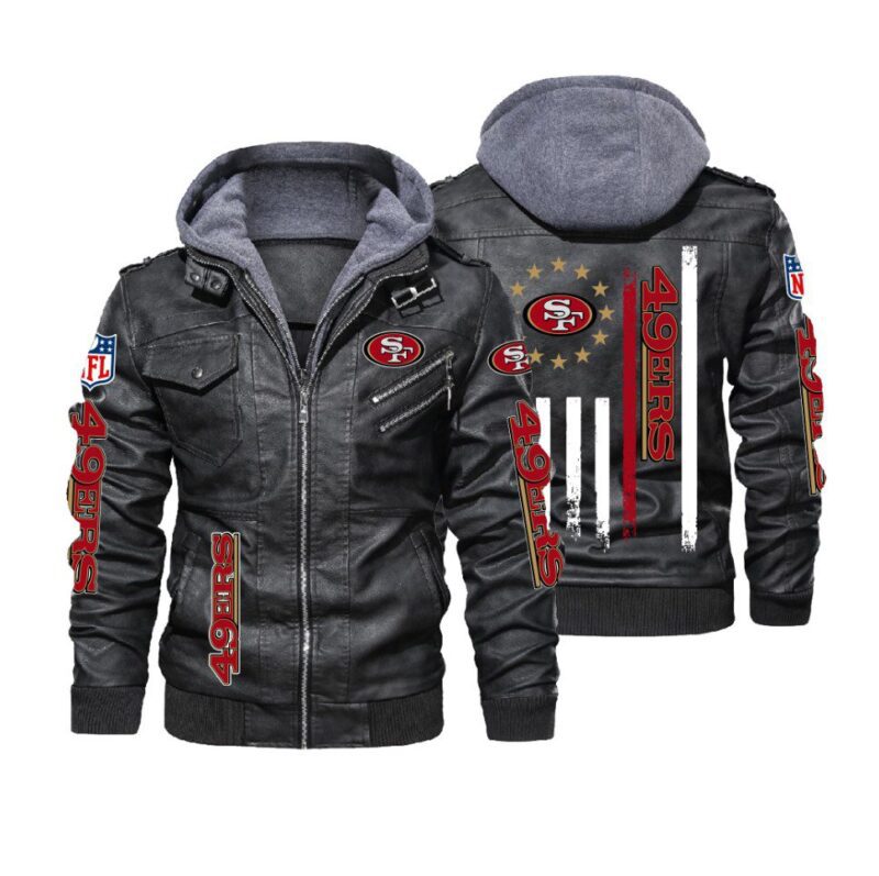 NFL San Francisco 49ers thin line flag 2d Leather Jacket LJ2037