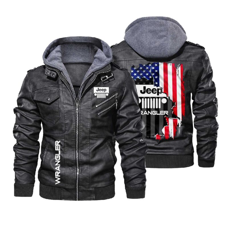 Wrangler Jeep US Flag Leather Jacket LJ2978